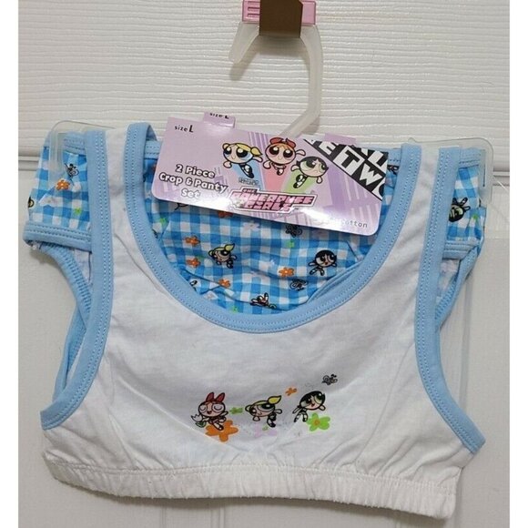 NEW Vtg 2000 Y2K Powerpuff Girls 2 Piece Set Crop Top Bra & Panty Set Girls Sz L